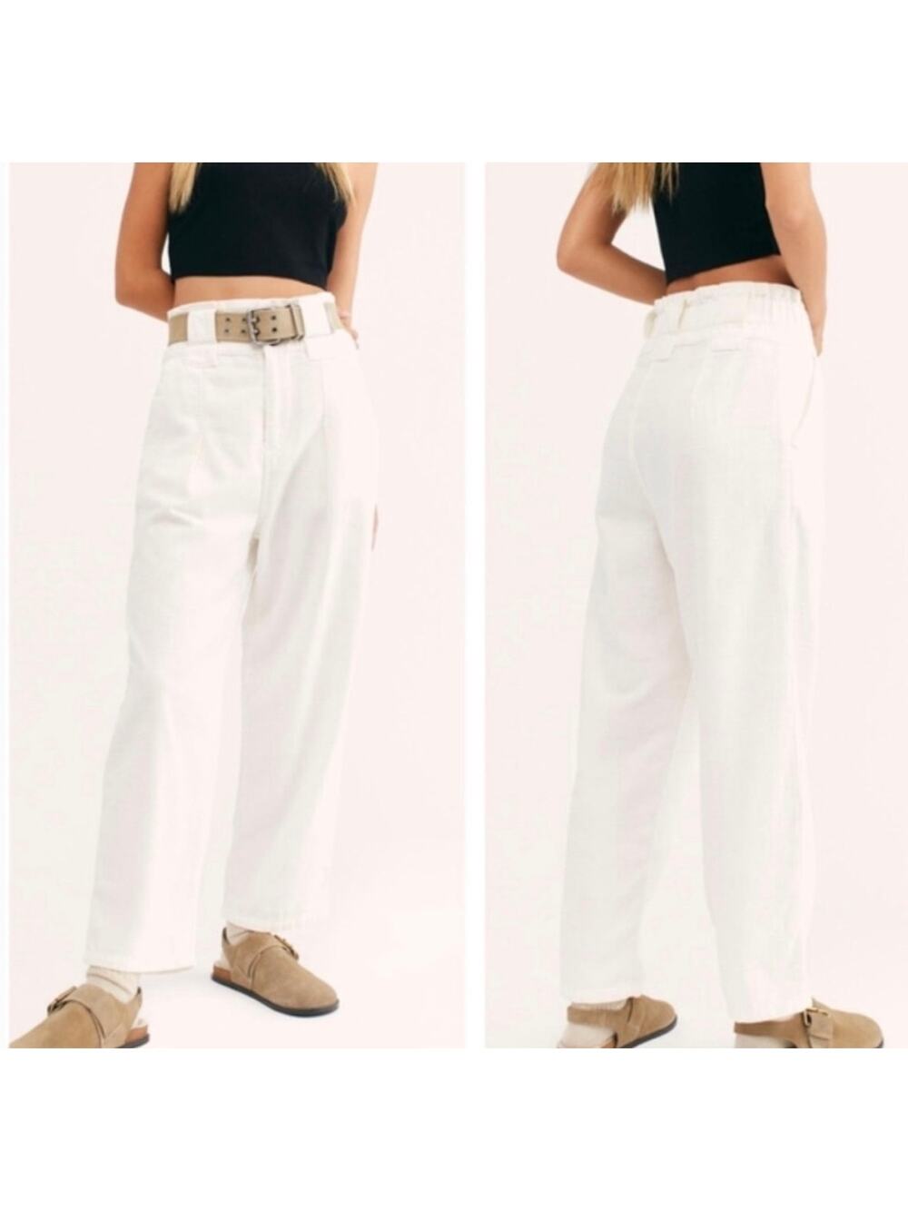 Free People One Way High Rise Paperbag Pants White Size 0 Straight Leg